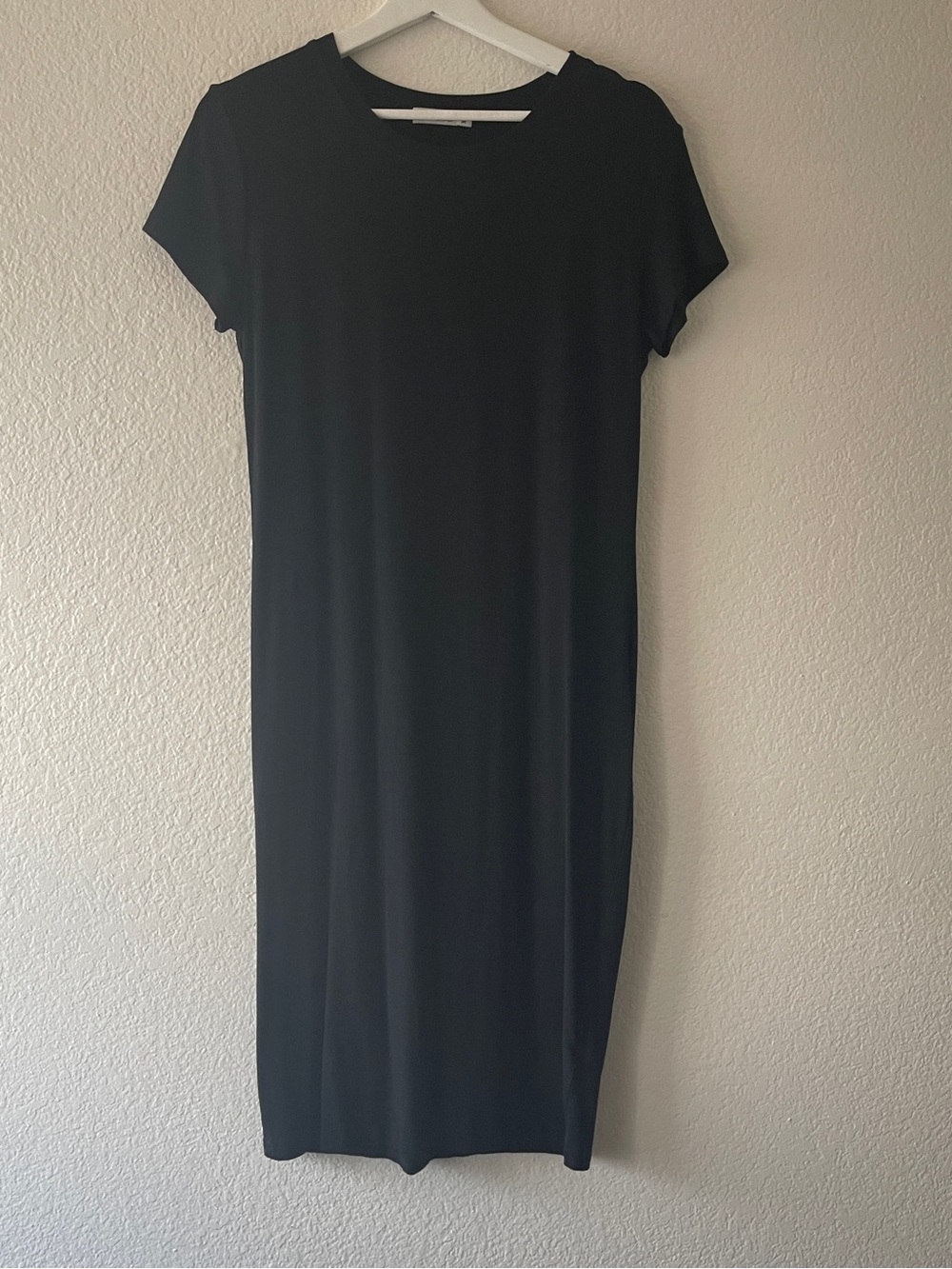 Classic Black Short-Sleeve Midi Dress